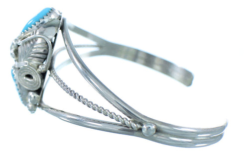 Navajo Turquoise Authentic Sterling Silver Flower Leaf Cuff Bracelet TX104536